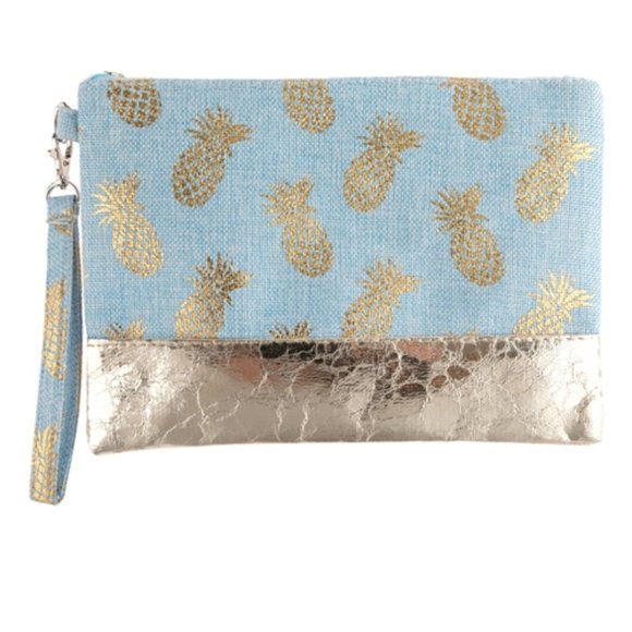 Handbags - BLUE PINEAPPLE METALLIC PRINT WRISTLET BAG